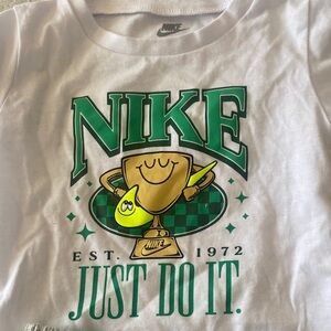 Nike White Tee with Green and Yellow Trophy Graphic